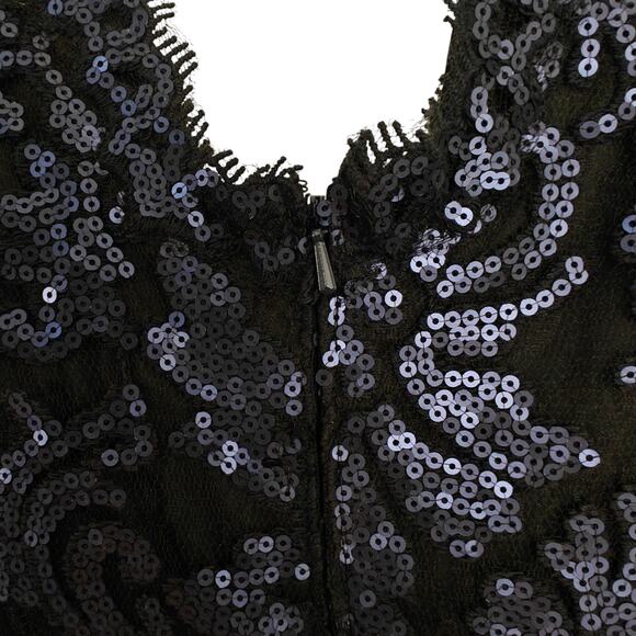 Tadashi Shoji Embroidered Lace Sequin Dress Size 14 Blue Black Cocktail Evening - Picture 7 of 10